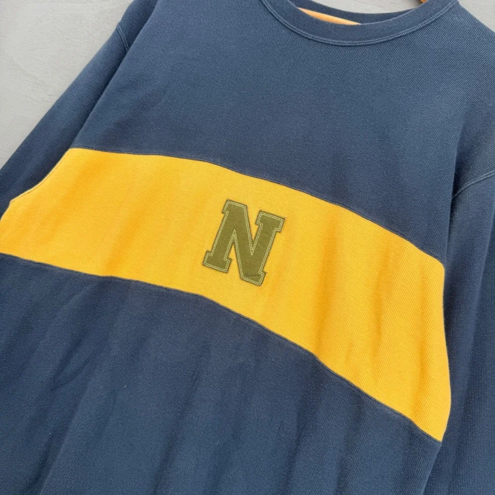 Vintage Nike Long Sleeve Sweater Shirt Navy Blue Yellow Colorblock Y2K Large